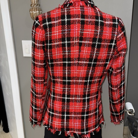 Aqua red & Blk  plaid double breasted jacket for spring - Picture 5 of 9